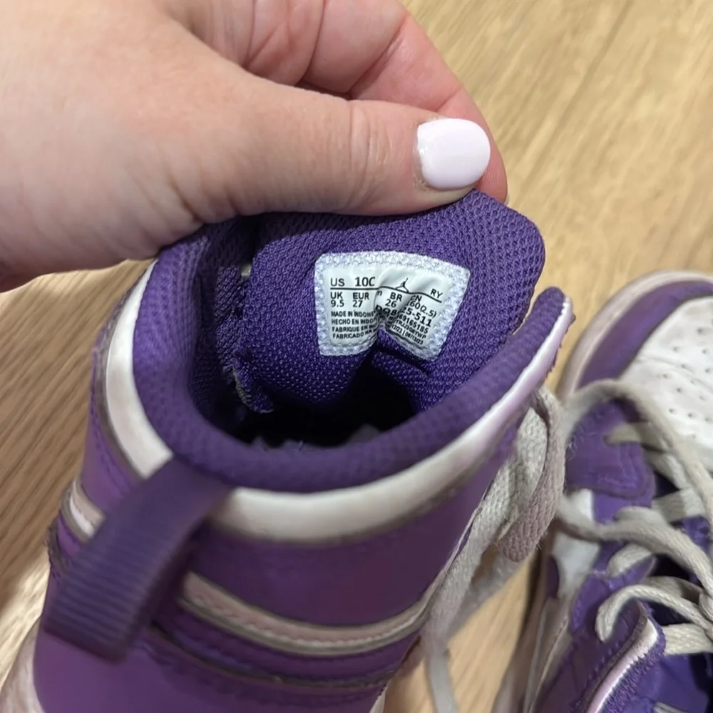 Purple and white high top air Jordan’s, size 10c, used but soles in great shape - Picture 4 of 4